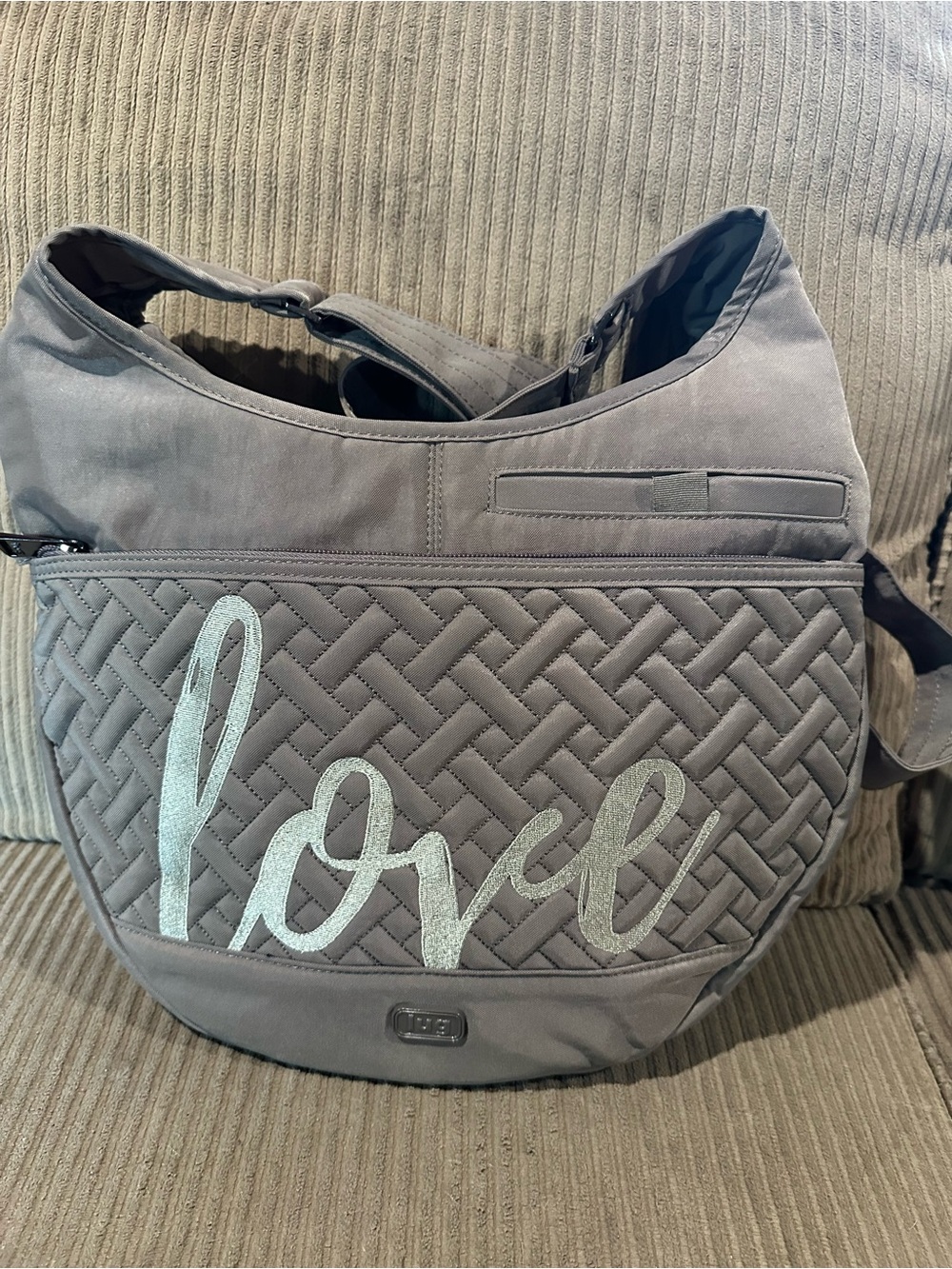 LUG Love Quilted Hobo Shoulder Bag - Gray